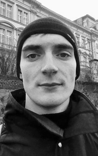 Hello Visitor, rather serious selfie monochromatic taken in 2016 in Prague, Žižkov, have a good journey;]